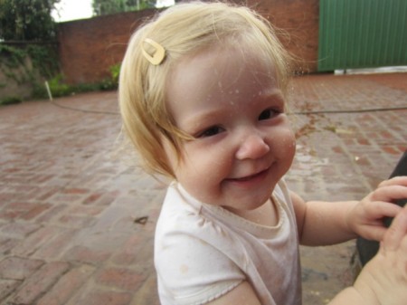 Abi with rain drops on her face