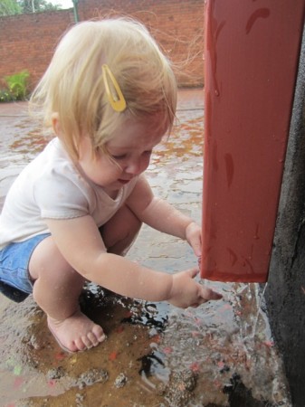 Abi at the rain spout